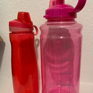 Pink and Red Water Bottles plastic